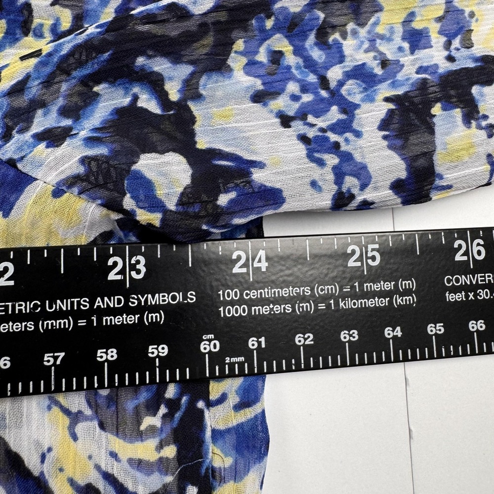 Liz Claiborne Womens 1X Blue Yellow Floral Print Long Sleeve Blouse Tunic - Picture 8 of 10